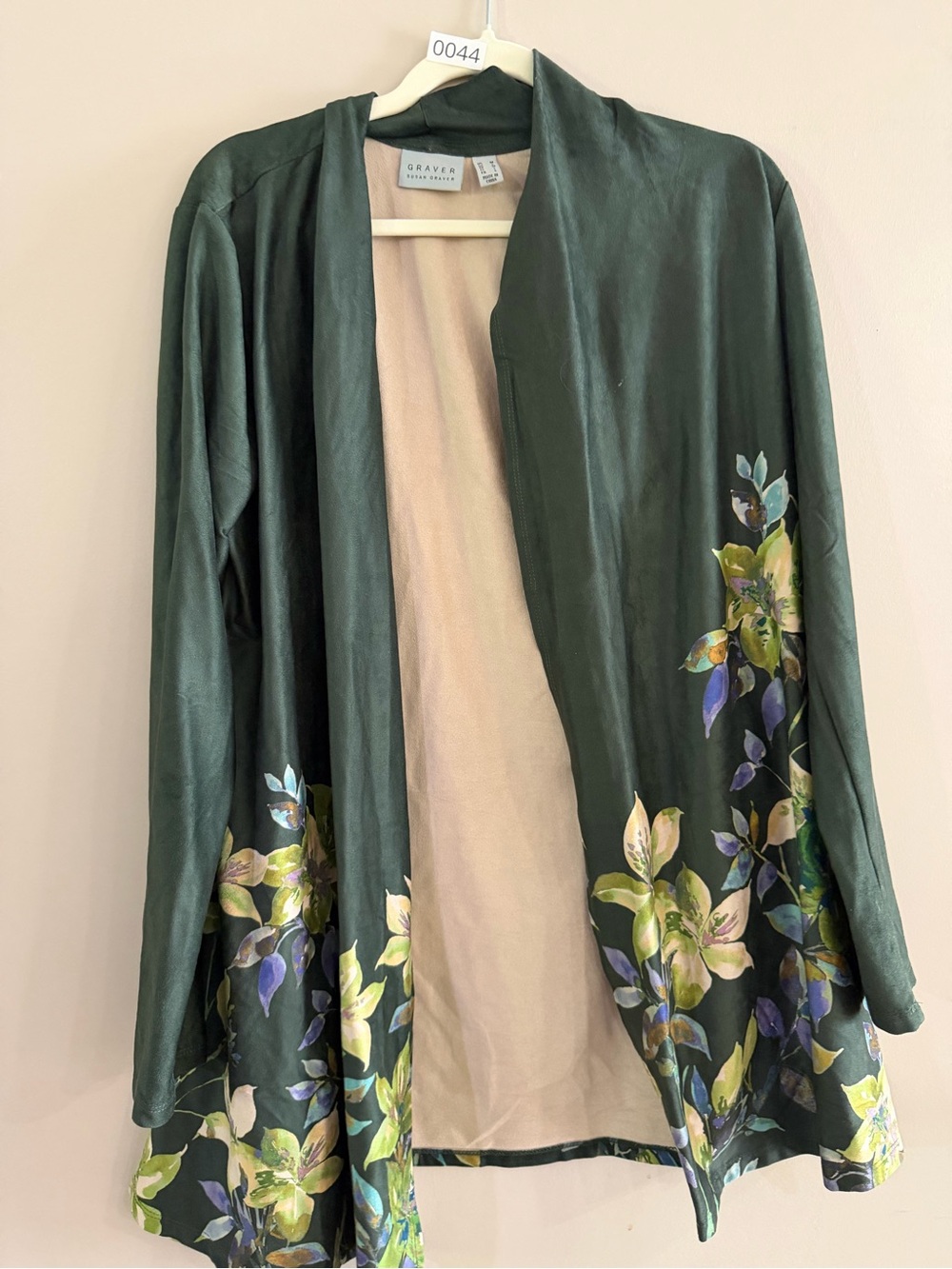 Susan Graver Dark Green Floral Open-Front Jacket